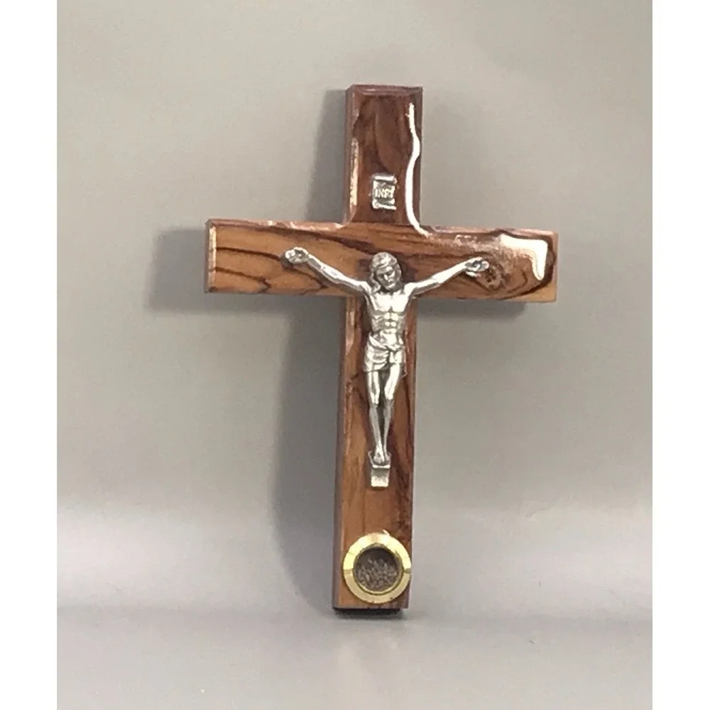 Wood Cross With‎ Metal Jesus Holycrafts.com